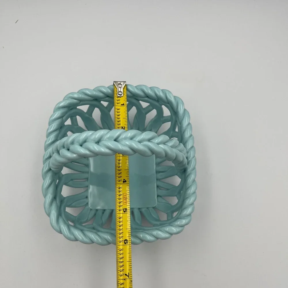 Grace Pantry Blue Ceramic Hand Woven Basket‎ Candy Dish Trinket Bowl